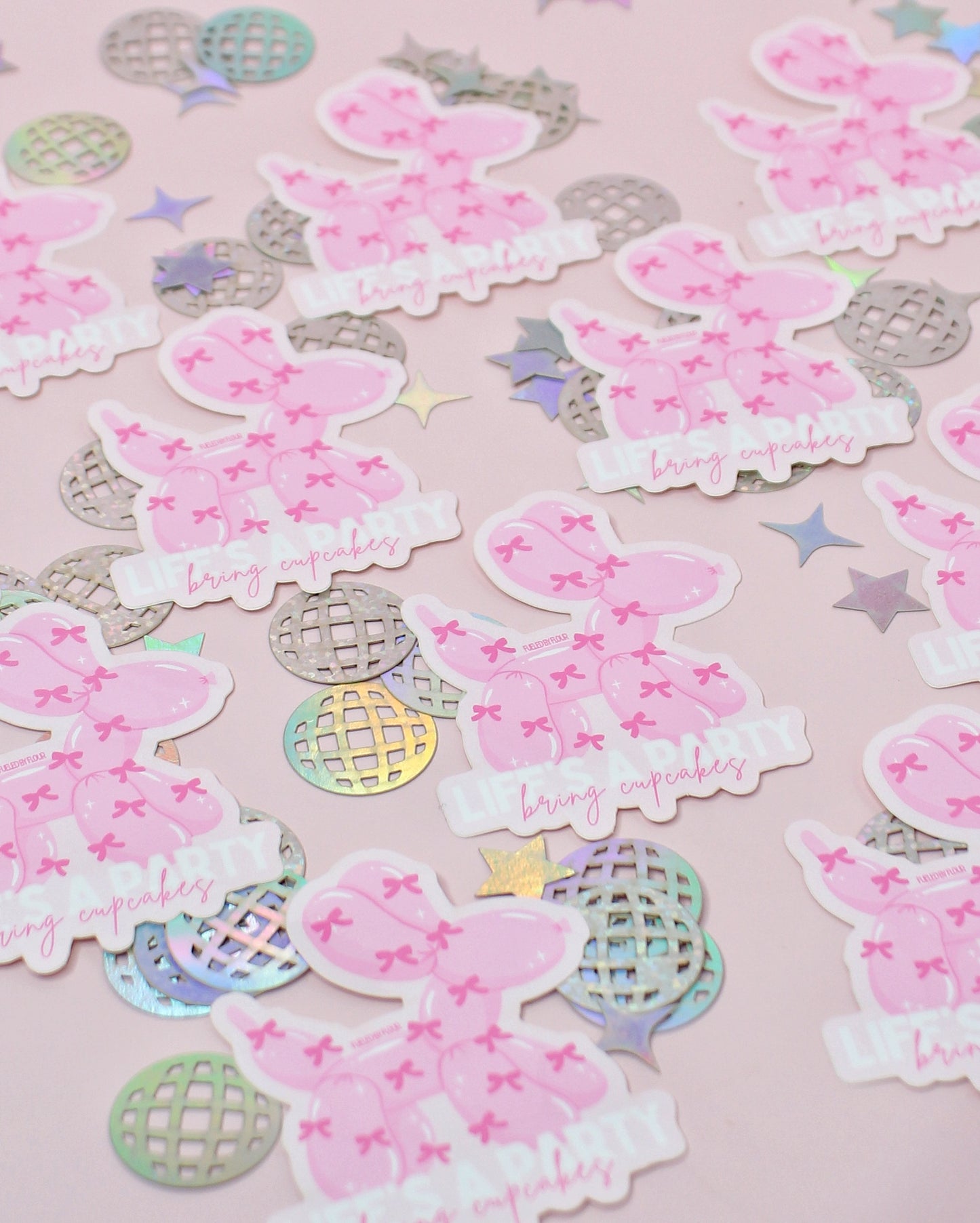 Life’s a Party, Bring Cupcakes | Waterproof Vinyl Sticker – Pink Balloon Dog Design